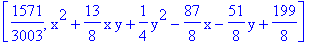 [1571/3003, x^2+13/8*x*y+1/4*y^2-87/8*x-51/8*y+199/8]
